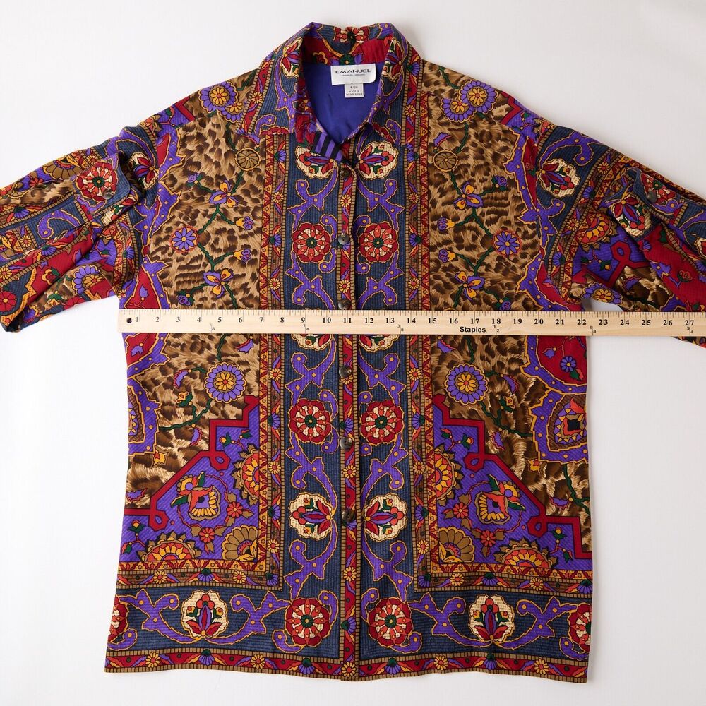 Vtg Emanuel Ungaro Womens 4 Silk Blouse Baroque Leopard Print Maximalist 90s Art - Picture 3 of 8